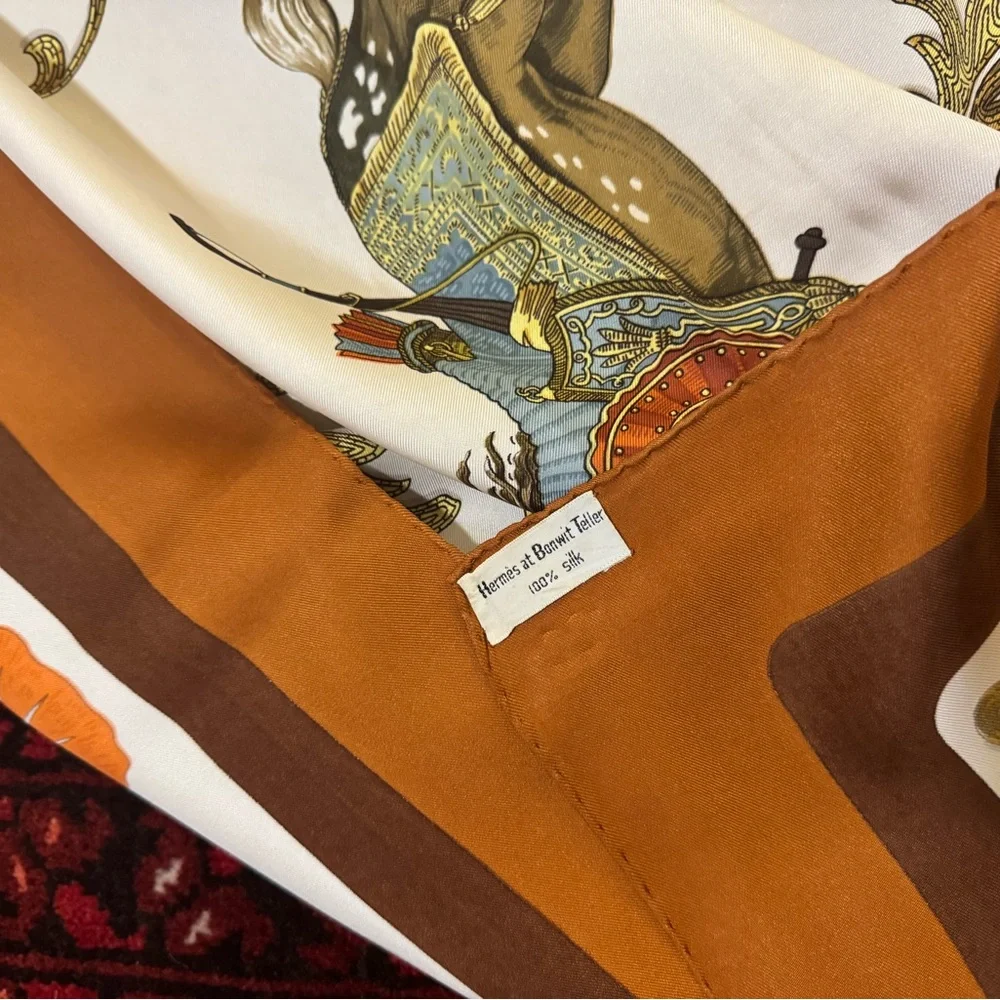 AUTHENTIC Hermès Cheval Turc 100% Silk Scarf Brown/Gold
